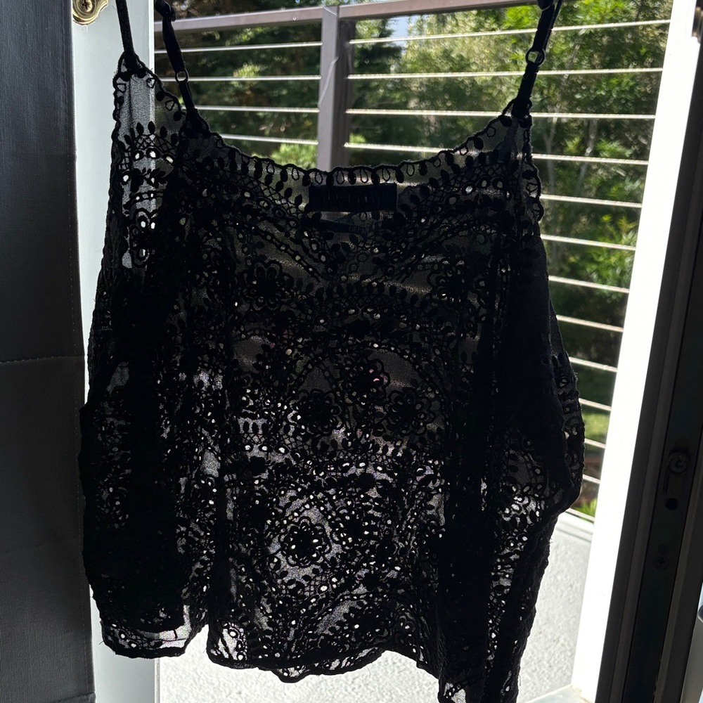 Urban Outfitters Black Lace Camisole with Floral Appliqué